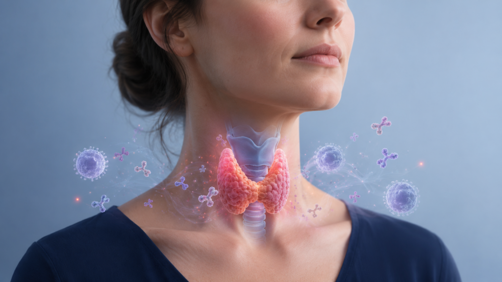 Medizinische Illustration der Schilddrüse bei Hashimoto-Thyreoiditis