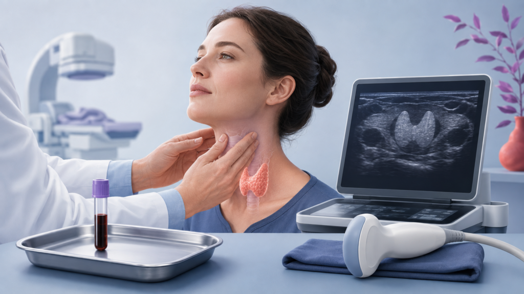 Schilddrüsenuntersuchung mit Gespräch, Tastuntersuchung, Labor und Ultraschall