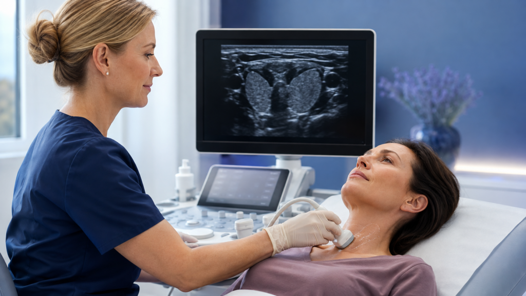 Ultraschalluntersuchung der Schilddrüse am Hals